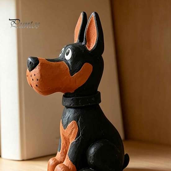 Solid Wood Dog Figurine Doberman Wooden Ornament, Hand Carved Creative Sculpture, Cute Handcrafted Statue for Home Shelf And Entryway Craft