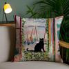 Cute Black Cat Oil Painting Cushion Cover Plush Fabric DoubleSided Printed Invisible Zipper Sofa Pillow Case Home Bedroom Decor