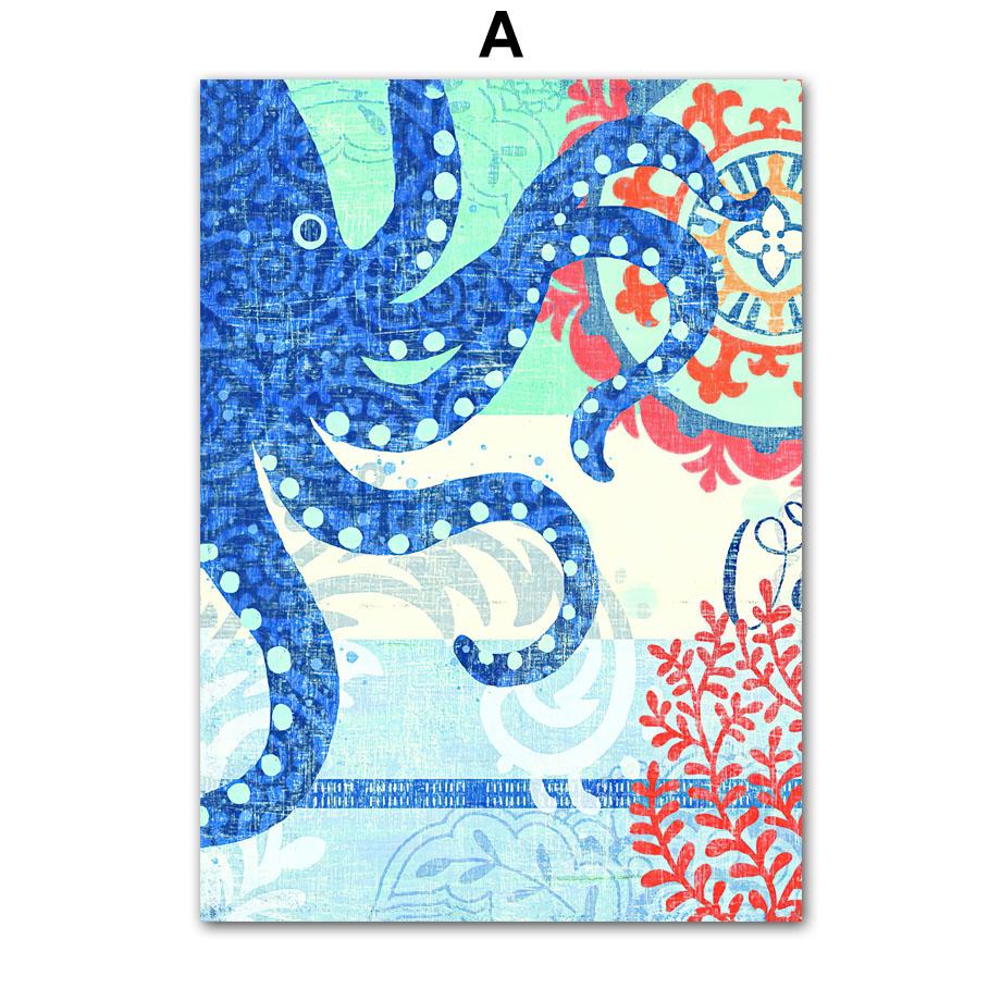 Schildkröte Wal Hippocampus Oktopus Meerestier Wandkunst Leinwand Malerei Poster und Drucke Wandbilder für Wohnzimmer Dekor