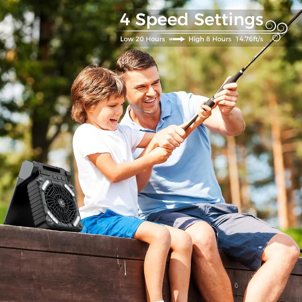 Portable Solar Fans 10000mAh LED Lantern Rechargeable Solar Powered Camping Fan 4 Speeds Powerful Wind 90° Folding Ventilador