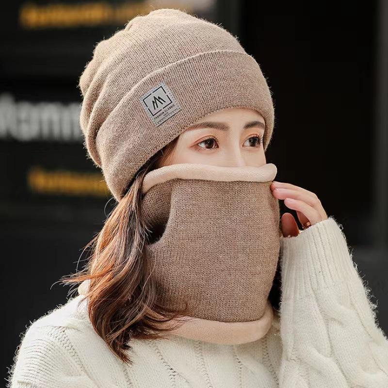 Winter hat women's warm and cold hat knitted hat autumn and winter versatile cycling windproof scarf hat knitted hat