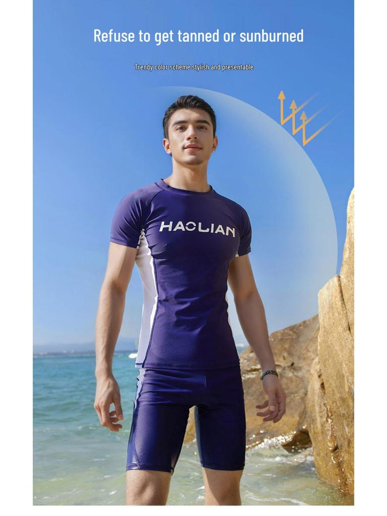 Men's Quick-Dry Split Set: Sun Protection Short Sleeve Swimsuit for Global Market