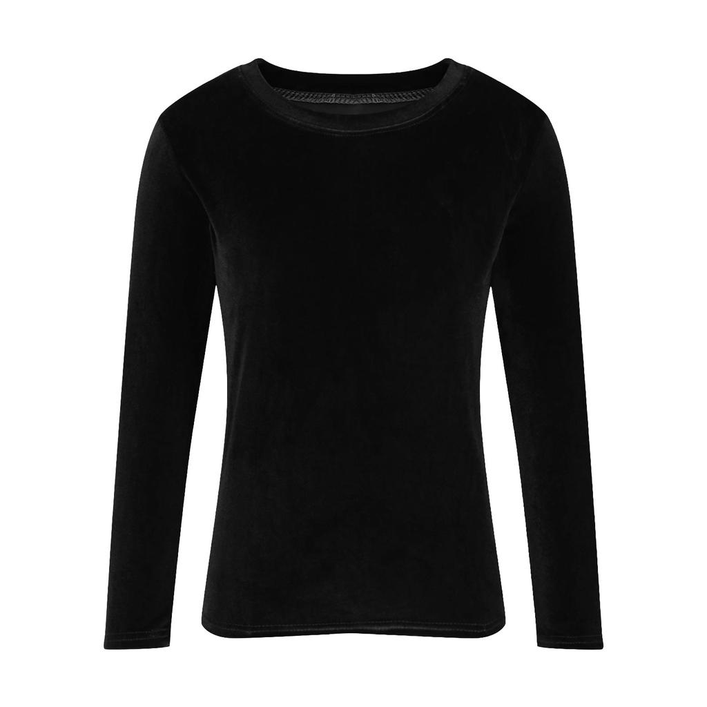 Women's Fashion Golden Velvet Solid Colour Round Neck Long Sleeve T-Shirt Top