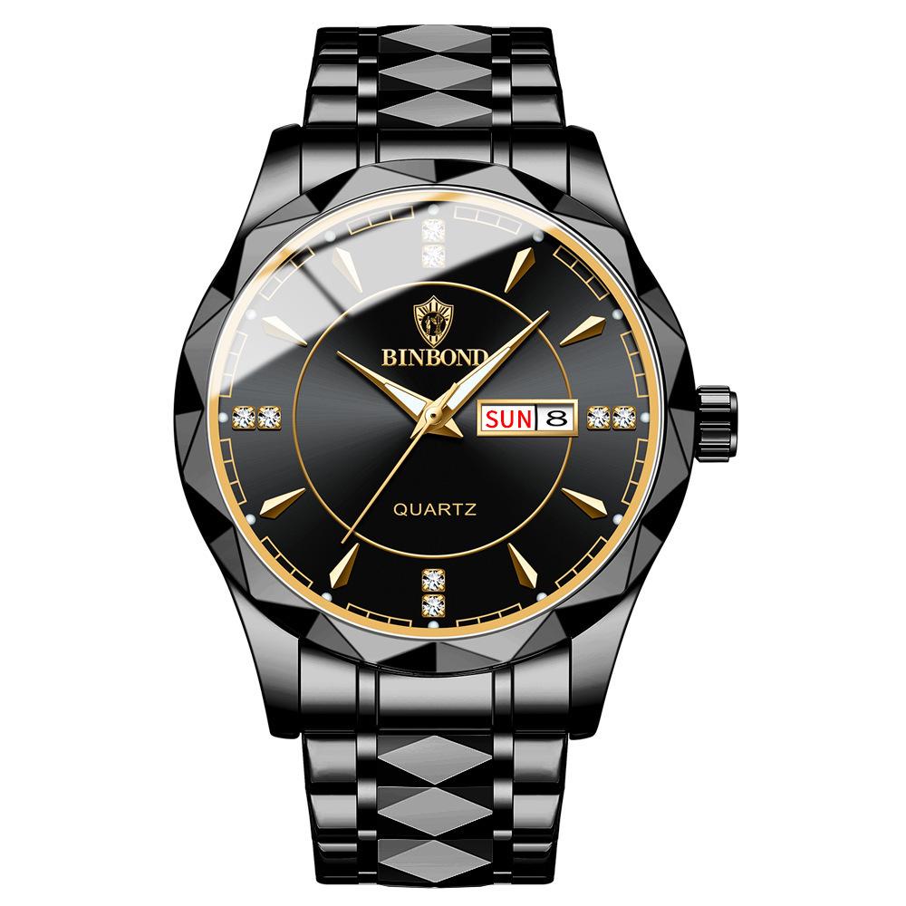 Tycoon Gold Men's Stainless Steel Double Calendar Waterproof Watch
