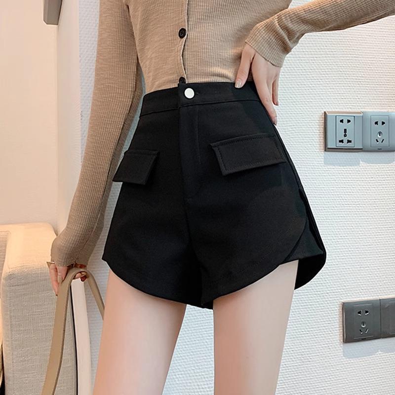 

Весна 2024 Женские шорты-костюм А-силуэта с высокой посадкой - Модные, стройнящие, с широкими штанинами Extra Small чёрный