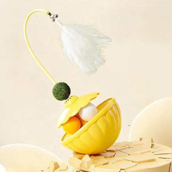 Interaktives Wackel-Katzen-Spielzeug Kätzchen-Leckerli-Spender Multifunktionales Spielzeug mit Feder-Angelrute Schienenball für Wohnungskatzen Bewegung Spielen Jagd