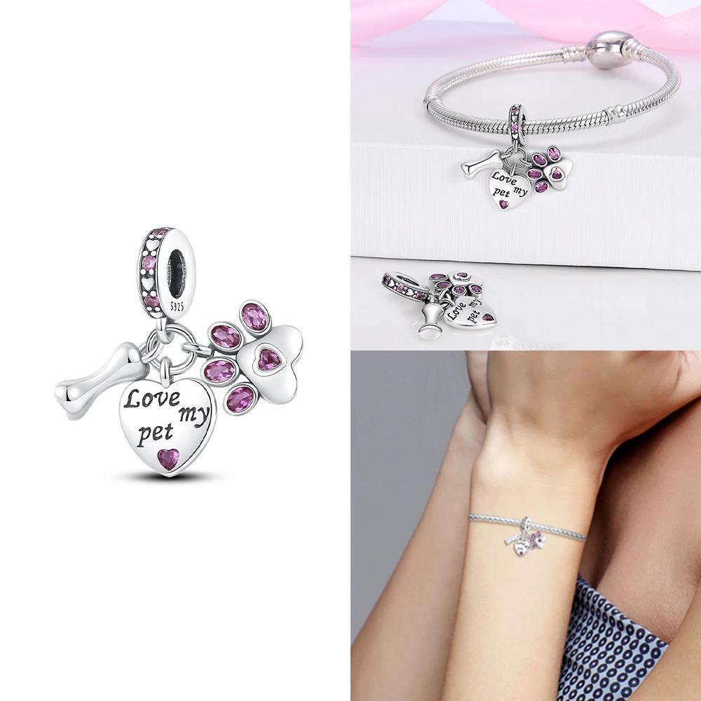 Copper Color Trunk Heart Shape Bow Pink Charms Beads Fitoriginal Bracelets Fine Diy Birthday Women Jewelry Gift