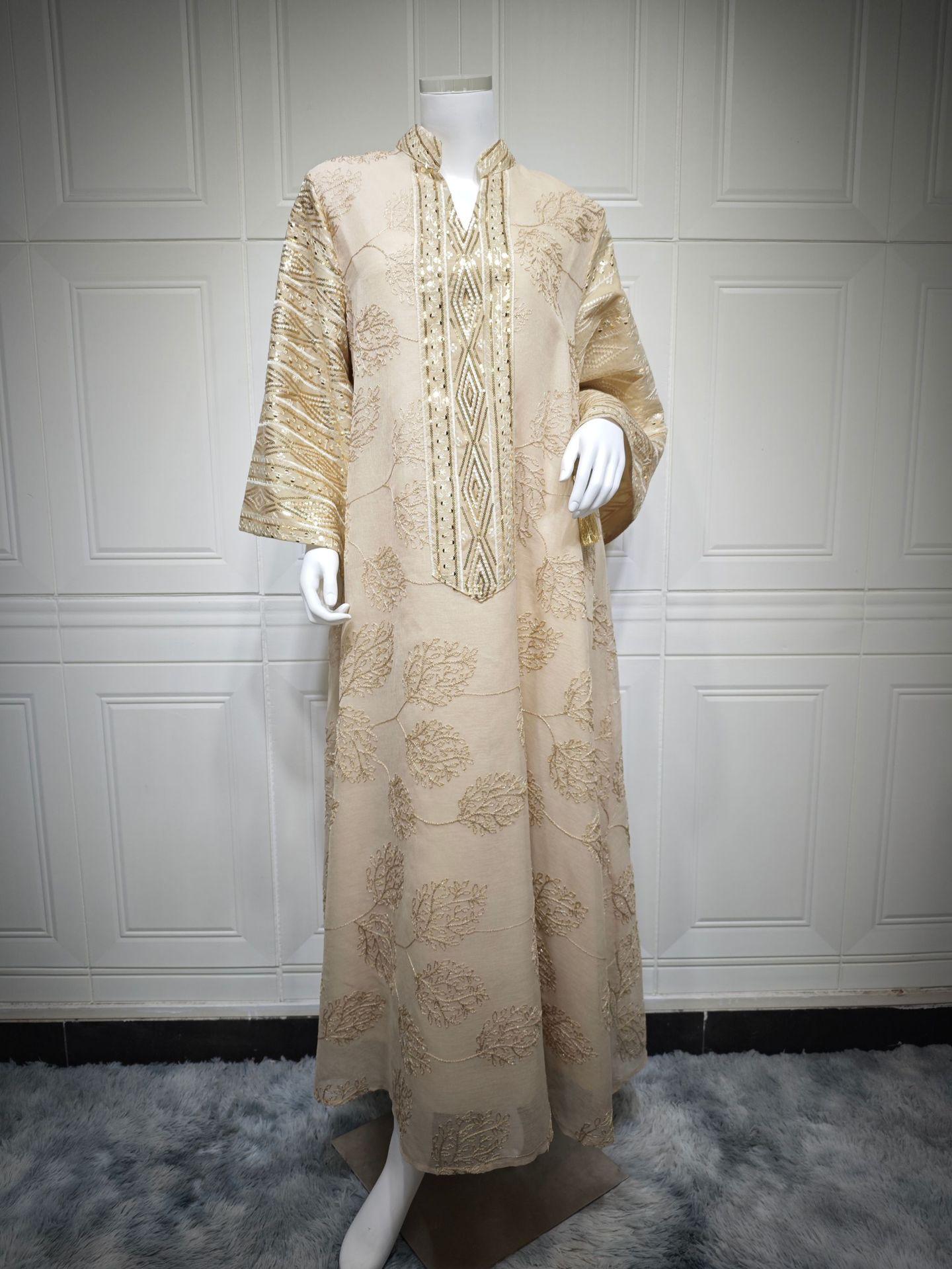 

AB423 Plus Size Women s Embroidered Sequin Robe Dress - Middle Eastern, European, American Style M