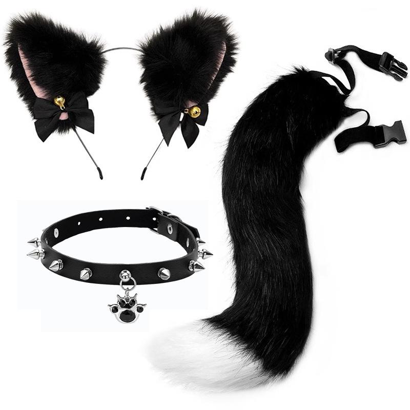 Handmade Cat Ears & Tail Set: Cute Cosplay Hair Accessories for Catgirl
