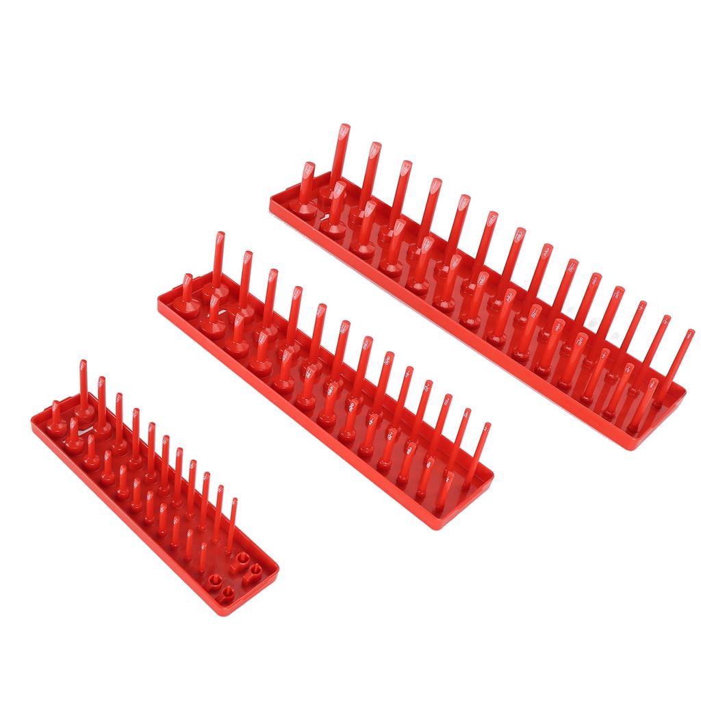 3-delat set Drivhylshållare Röd Färg Multifunktionell Hög Hållkraft Hylsorganisatör Bricka Drivhylshållare Hylsförvaringsbricka