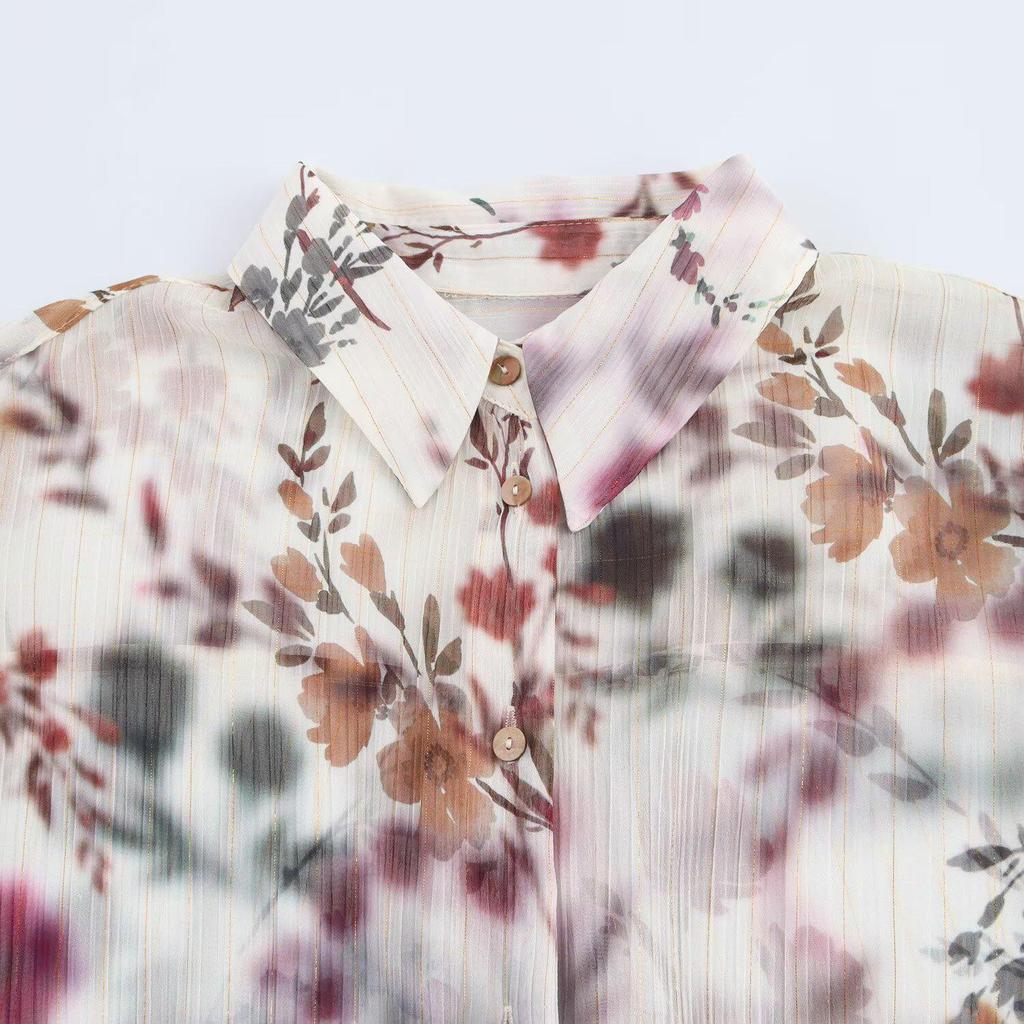 Spring 2025 Women's Casual Metallic Thread Print Shirt