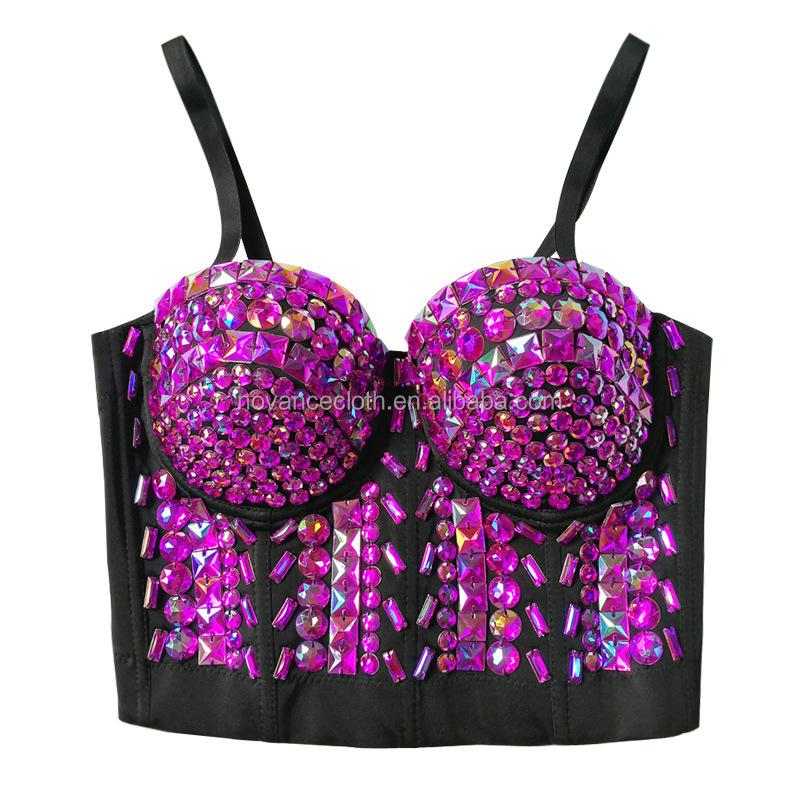 NOVANCE Latest Fashion Lingerie Glitter Straps With Chest Pads Bling Crop Top Corset Stage Performance Women's Beaded tank Top