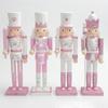 BHBL 30cm Pink Wooden Nutcracker Figurine White Hair Rhinestone Inlaid Puppet Nutcracker Doll Toy Ornament,4