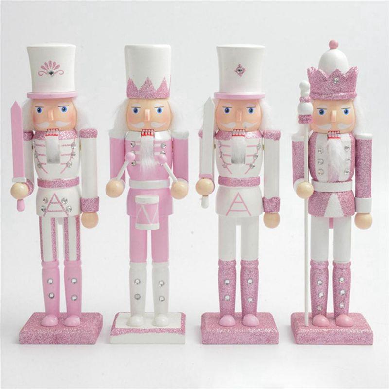 BHBL 30cm Pink Wooden Nutcracker Figurine White Hair Rhinestone Inlaid Puppet Nutcracker Doll Toy Ornament,4