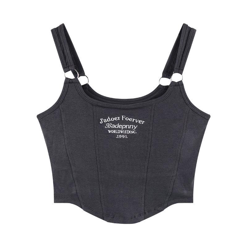 Letter Printed Small Camisole Vest for Women Paired with Pure Cotton for Spicy Girls Slim Fit Short Top for Outerwear