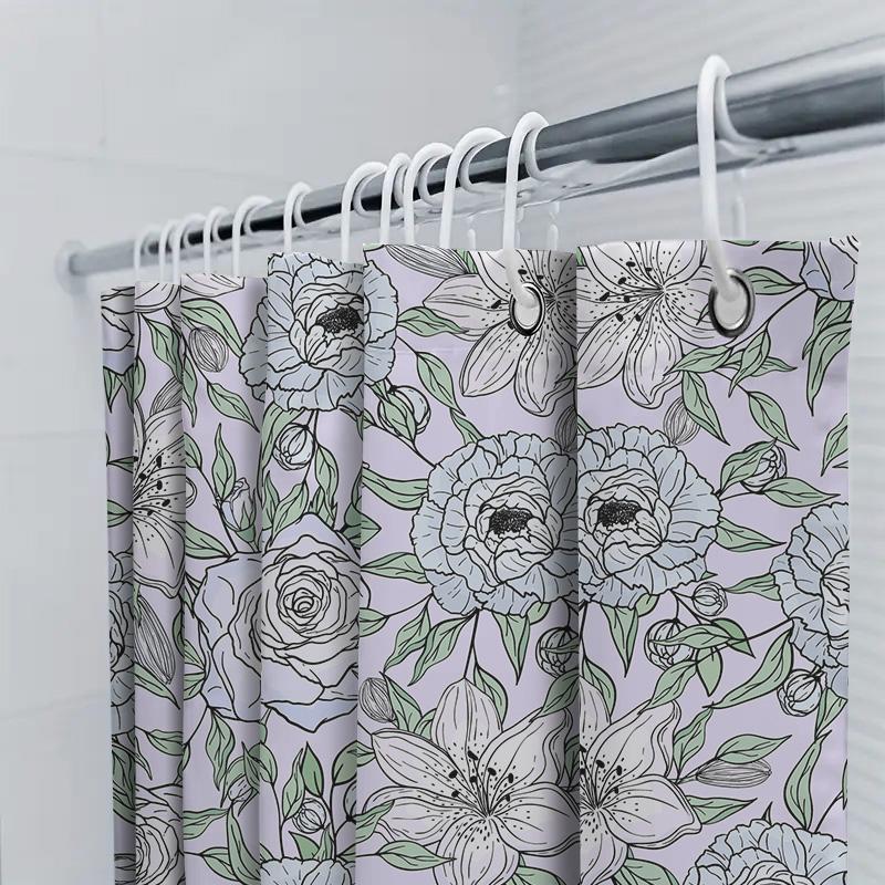 Vintage Floral Shower Curtain Modern Bathroom Decor Pink White Green Flower Pattern Fabric Waterproof Bath Mat Cover Size Custom