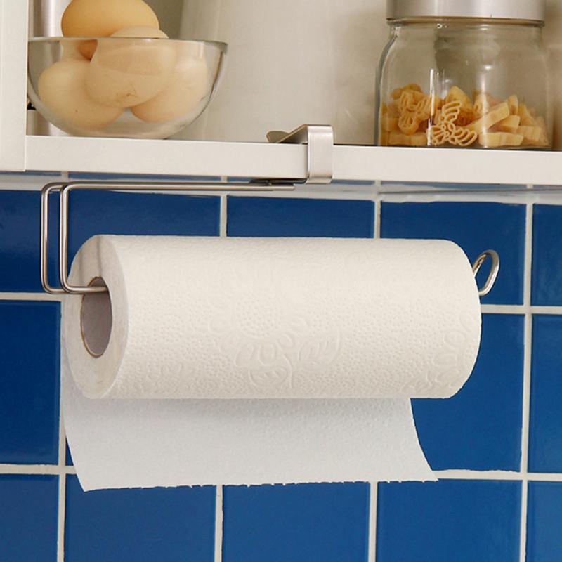 Stainless Steel Non-Perforated Paper Towel Rack Kitchen Plastic Wrap Under The Cabinet Hanging Roll Paper Storage Rack