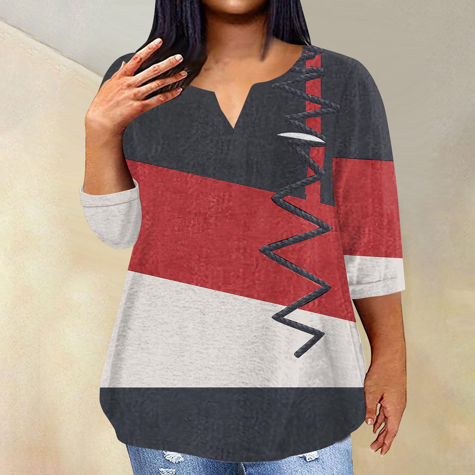 

Женский модный повседневный пуловер с рукавами три четверти и V-образным вырезом с принтом, топ с рукавами 4/3 XXXXL