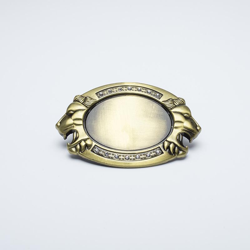 Silver Zinc Alloy Rhinestone Lion Head Belt Buckle