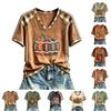 Women's V-Neck Short Sleeve T-Shirt with Rugby Print Casual Top for Daily Wear