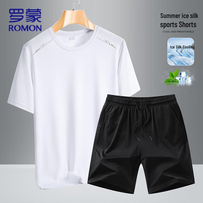 ROMON Men s Ice Silk Quick Dry T-shirt & Shorts Set 3XL