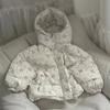 Girls Down Jacket Winter Clothes Small Fresh Floral Hooded White Duck Down Warm Jacket Tide