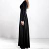 Women's And Winter Gold Velvet V-Neck Solid Color Long-Sleeved Party Dress