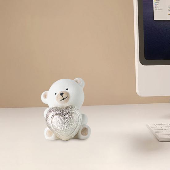 Yousheng Love Bear Ceramic Figurine Small Cute Cartoon Bears with Heart Statue for Wedding Christmas Kids Room Desk Shelf Home Decor