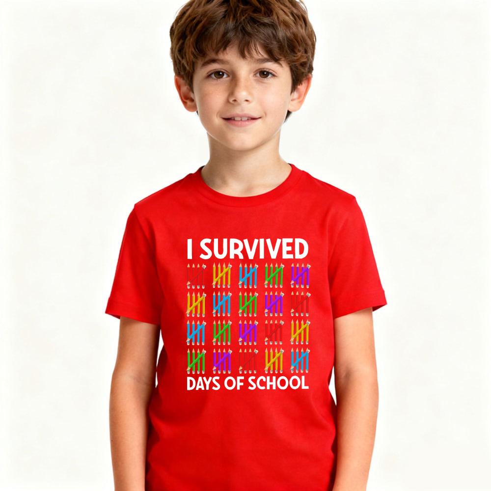 Pencil Tally Marks 100 Days Graphic Tee Funny Creative Design Kids Boys T-shirt Student School Casual Daily Life Polyester Shirt