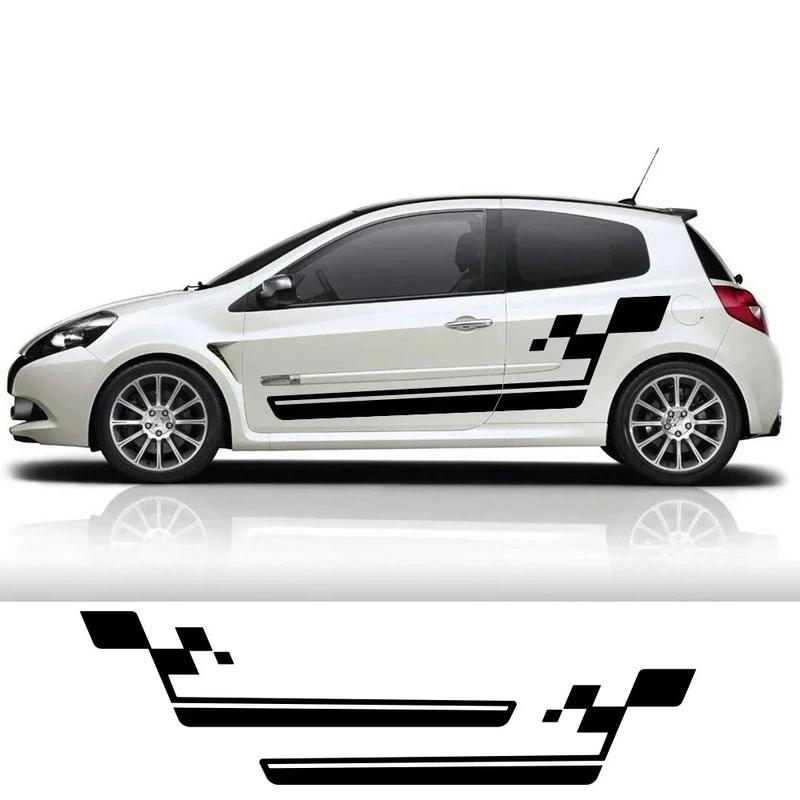 2PCS Car Side Door Skirt Stickers For Renault Clio RS R.S. 18 4 5 2012-2024 Racing Style Vinyl Decals Car Decoration Accessories