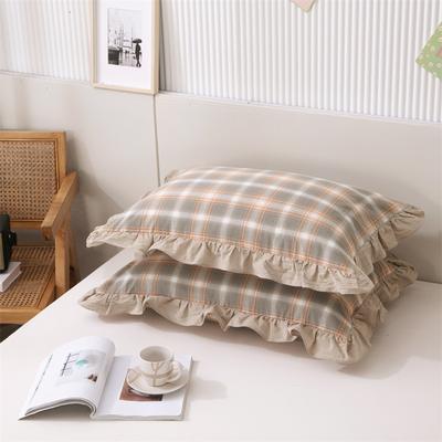 2PCS Plaid Ruffle Pillowcases Farmhouse Queen Size Pillow Shams ,Shabby Checkered Gingham Washed Cotton Pillow Covers Set of 2