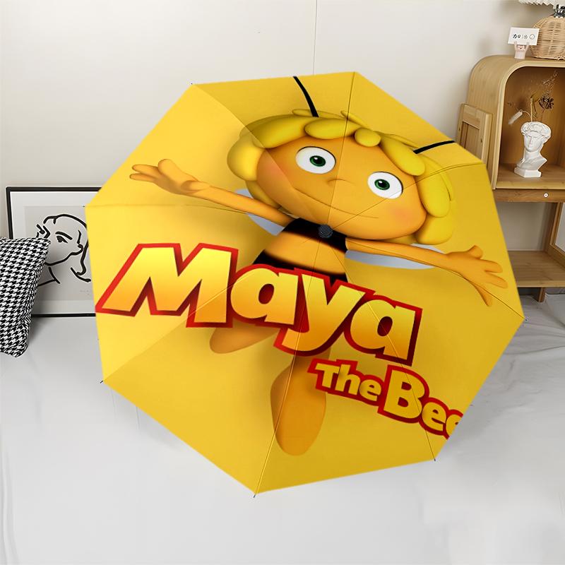 Maya the Bee Print Automatic Umbrella, 8 Rib Iron Frame, Plastic Handle, Suitable for Outdoor Travel &Daily , Ideal Gift