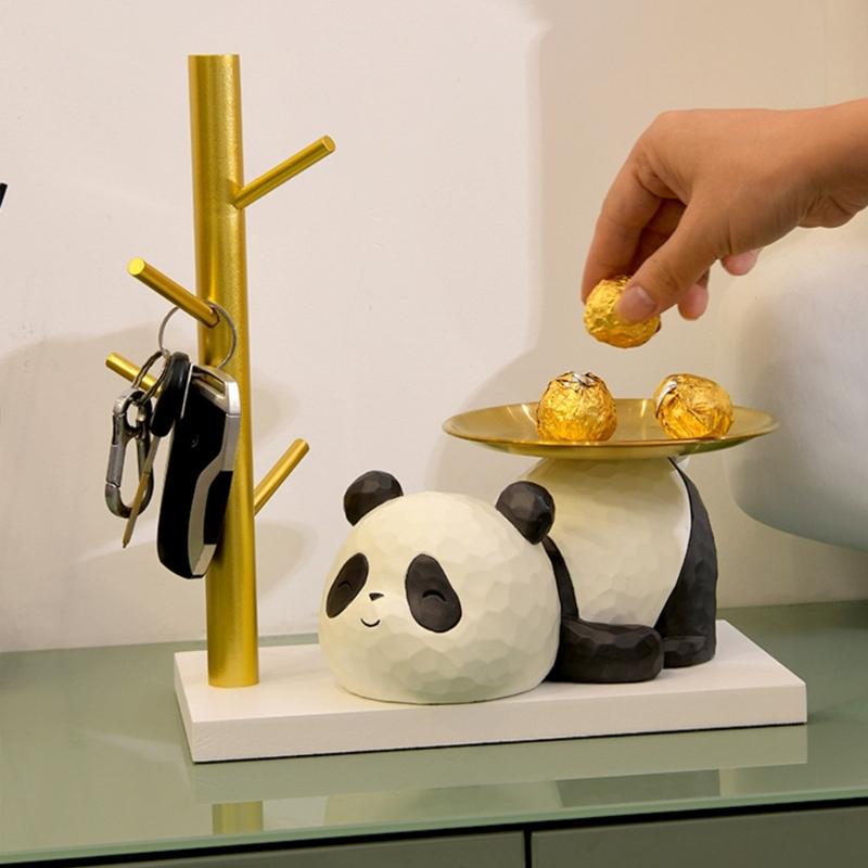 Dekorative Panda-Harzstatue mit Aufbewahrungsschale für Schlüssel und Kleinigkeiten Tier-Skulptur Eingangsbereich Wohnzimmer Tischdekorationen