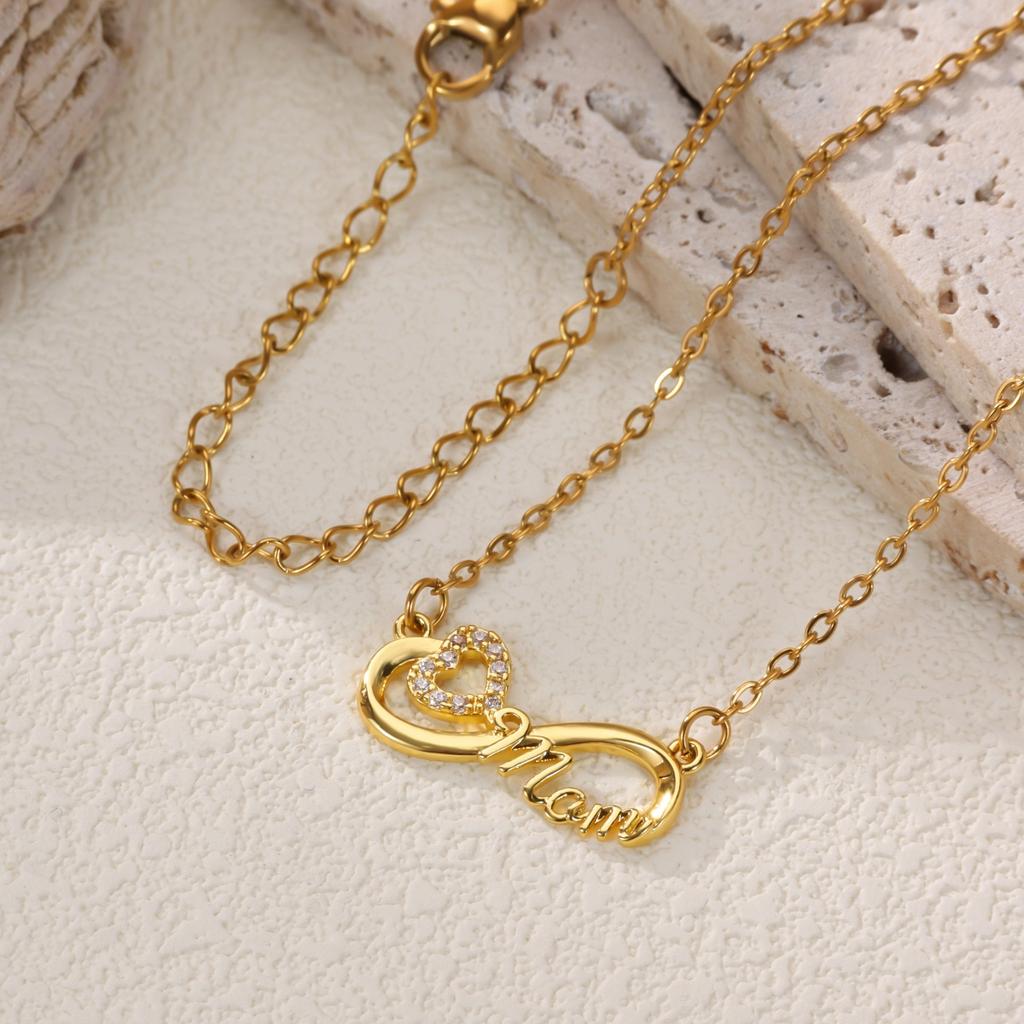 Dainty Heart Zircon & Infinite Symbol & Mom Stainless Steel Necklace for Women 18K Gold-plated Necklaces Jewelry Accessories BFF