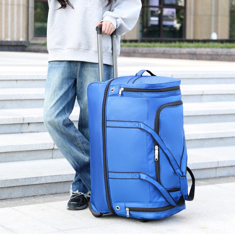 New Foldable Large-capacity Pull Rod Expansion Handbag Oxford Pull Rod Bag Multi-layer Storage Travel Bag Unisex Moving Bag