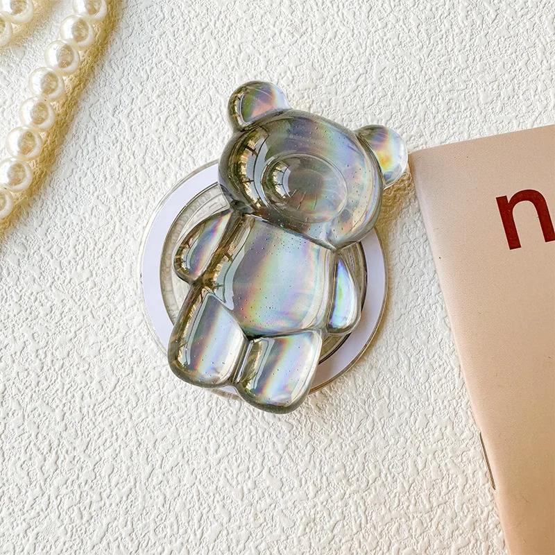 Cartoon Cute Laser Bear Magnetic Phone Grip Holder Socket Pocket Support for Magsafe IPhone Mac Safe Ring Finger Expanding Stand