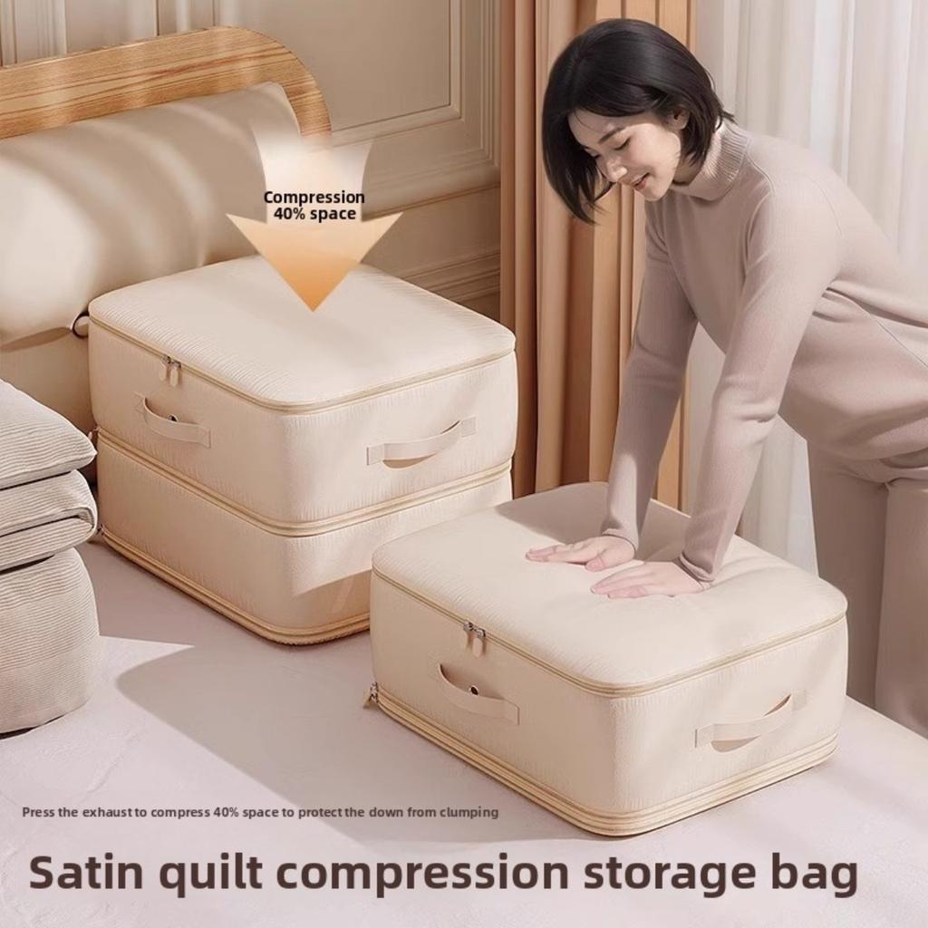 Space Saving Self Compressing Storage Bag - Large Capacity Durable Storage Bag, Dustproof Polyester Material Double Zipper Design, Linen Storage Bag