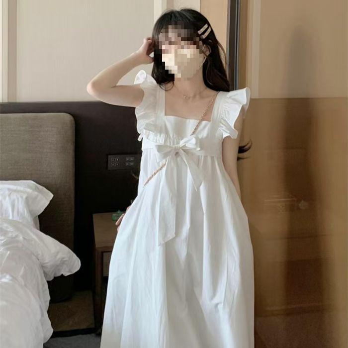 Elegant Summer Puff Sleeve Bow-Tie Backless Dress