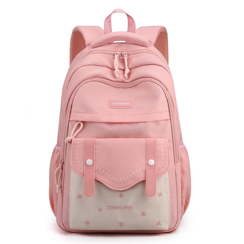 

School bag for female junior high school students, large capacity, lightweight and simple girl, high school college student backpack рожевий