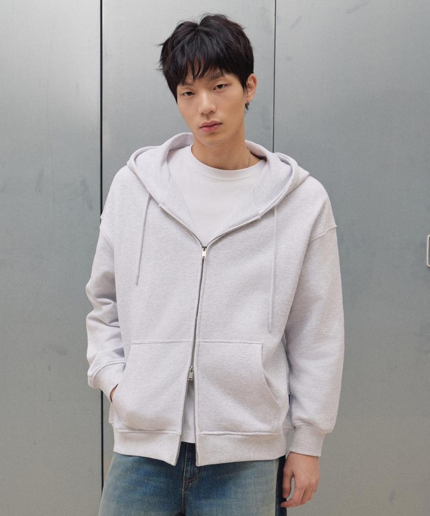 Agod 2_Way Sweat Hooded Zip-Up [White Melange]