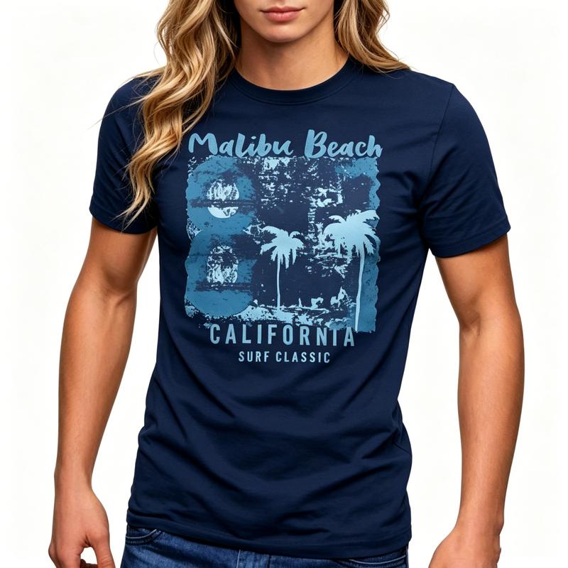 Malibu Beach California Graphic T Shirt Cute Palm Tree Print Tee Unisex Unisex Soft Cotton Crew Neck Short Sleeve Trendy Streetwear