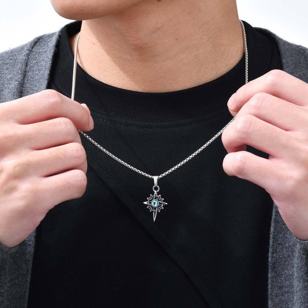 Moonstone Pendant Necklaces for Men Boys,Viking Celtic Knot Stailess Steel Necklace,Stylish Amulet Jewelry Gift for Him