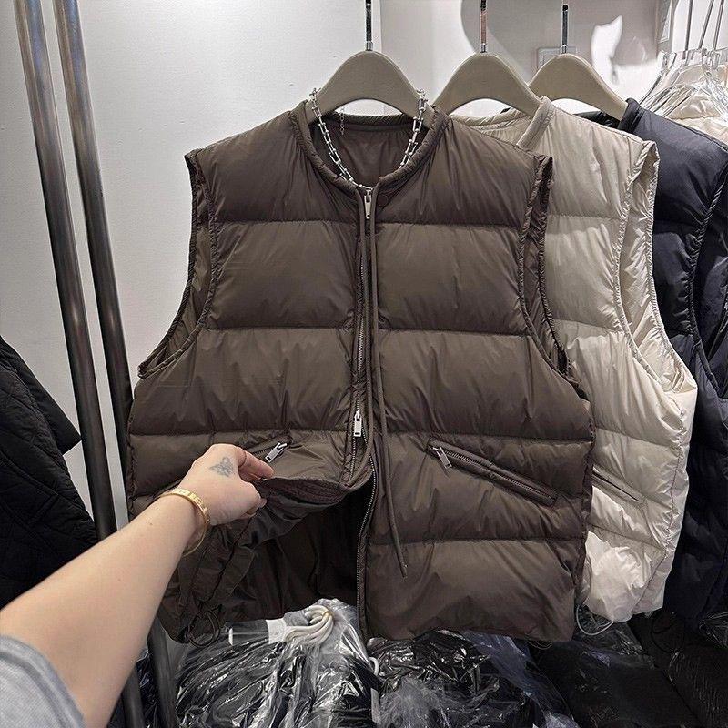 

European Style Plus Size Thickened Warm Down Vest - Autumn Winter Sleeveless Outerwear M (85-105 kg) кофейный