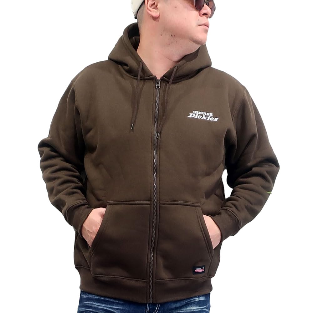 Men's Plus Size Dickies Zip Hoodie, Fleece-Lined, Long Sleeve, Sizes 3L, 4L, and 5L, 10001760 (JP, Alphabet, 3L, Brown)