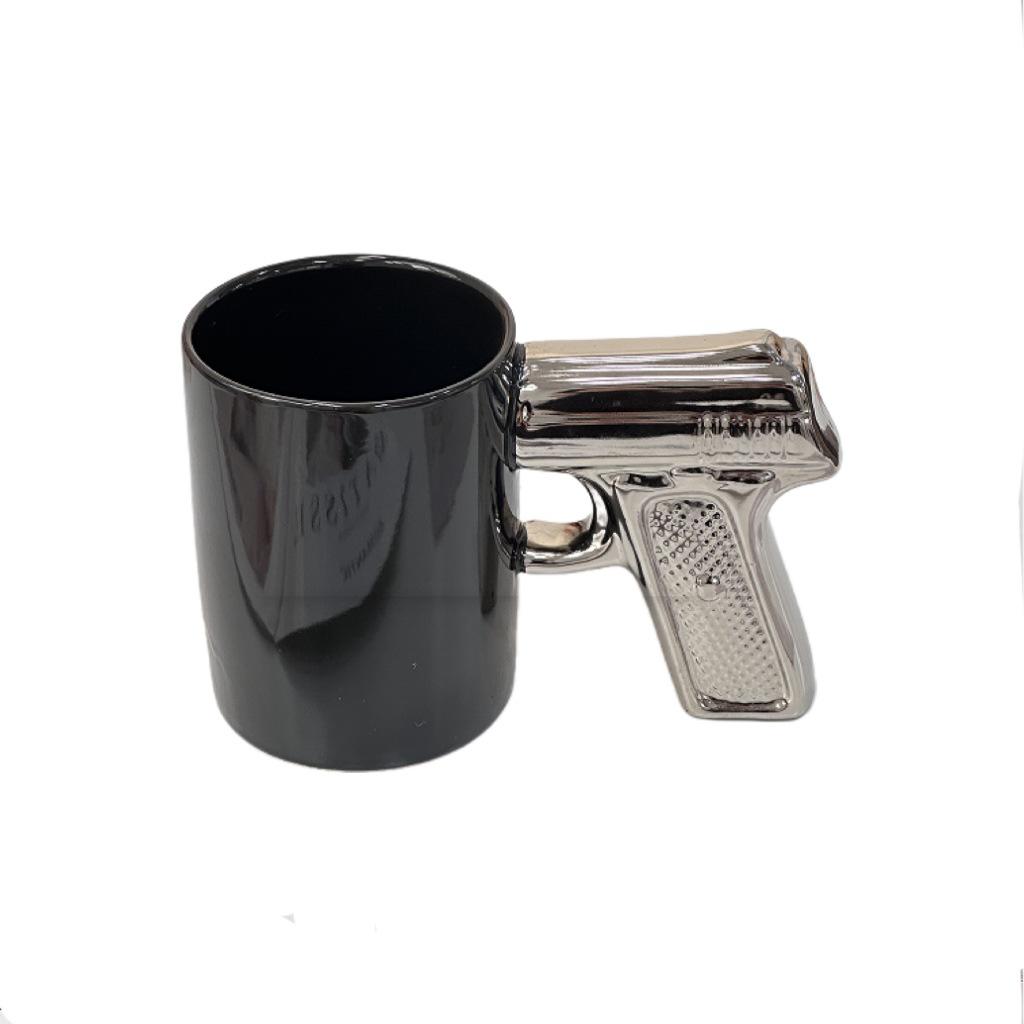 Gold & Silver Pistol Handle Ceramic Mug - Personalized 3D Coffee Cup