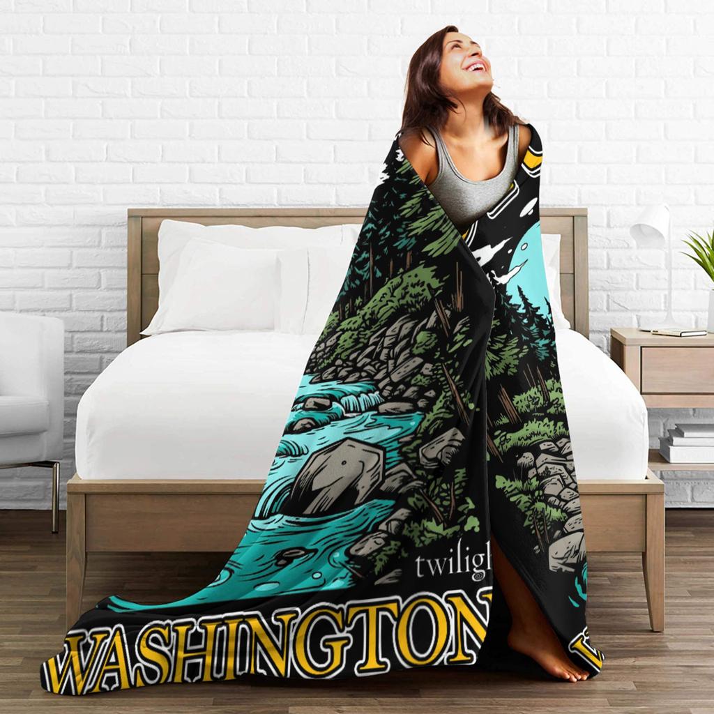Twilight Forks Washington Vampires Welcome Blanket  For Couch Chair Sofa Bed Travel Office Flannel Bedspread Bed Cover