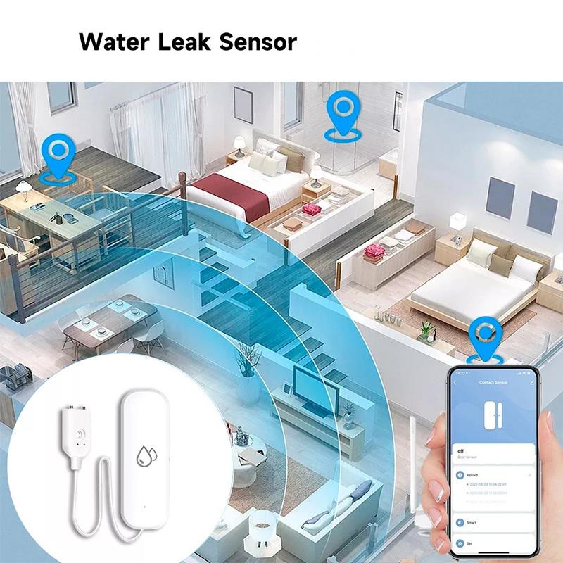 Tuya ZigBee Smart Water Leak Sensor with Alarm Overflow Detector via APP Control for Home Security Kitchen Bathroom Basement Flood Monitor