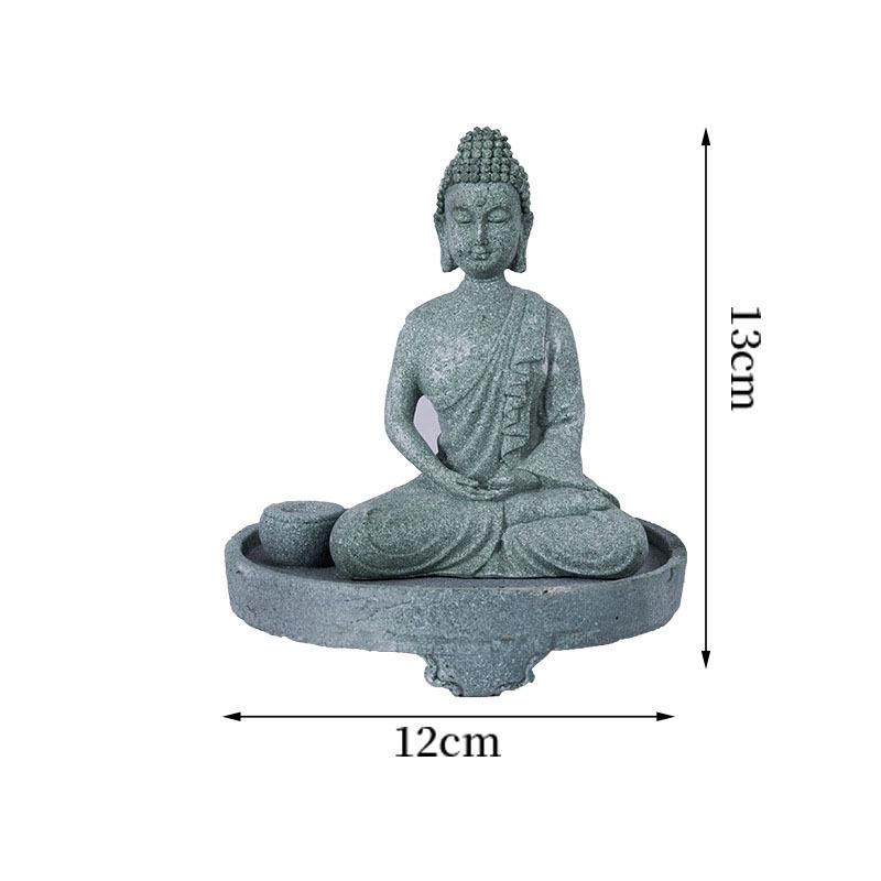 Antique Green Sandstone Buddha Statue: Zen Craftwork Water Feature for Home Decoration & Chinese Tea Pet Ornament.