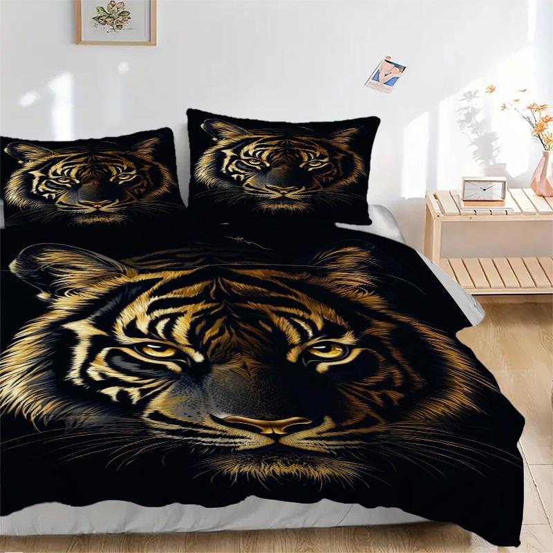 3pcs Golden Tiger Bedding Set - Includes One Quilt Cover and Two Pillowcases (No Core) - Home Decor, Festival Gift, Polyester Fabric, Anime