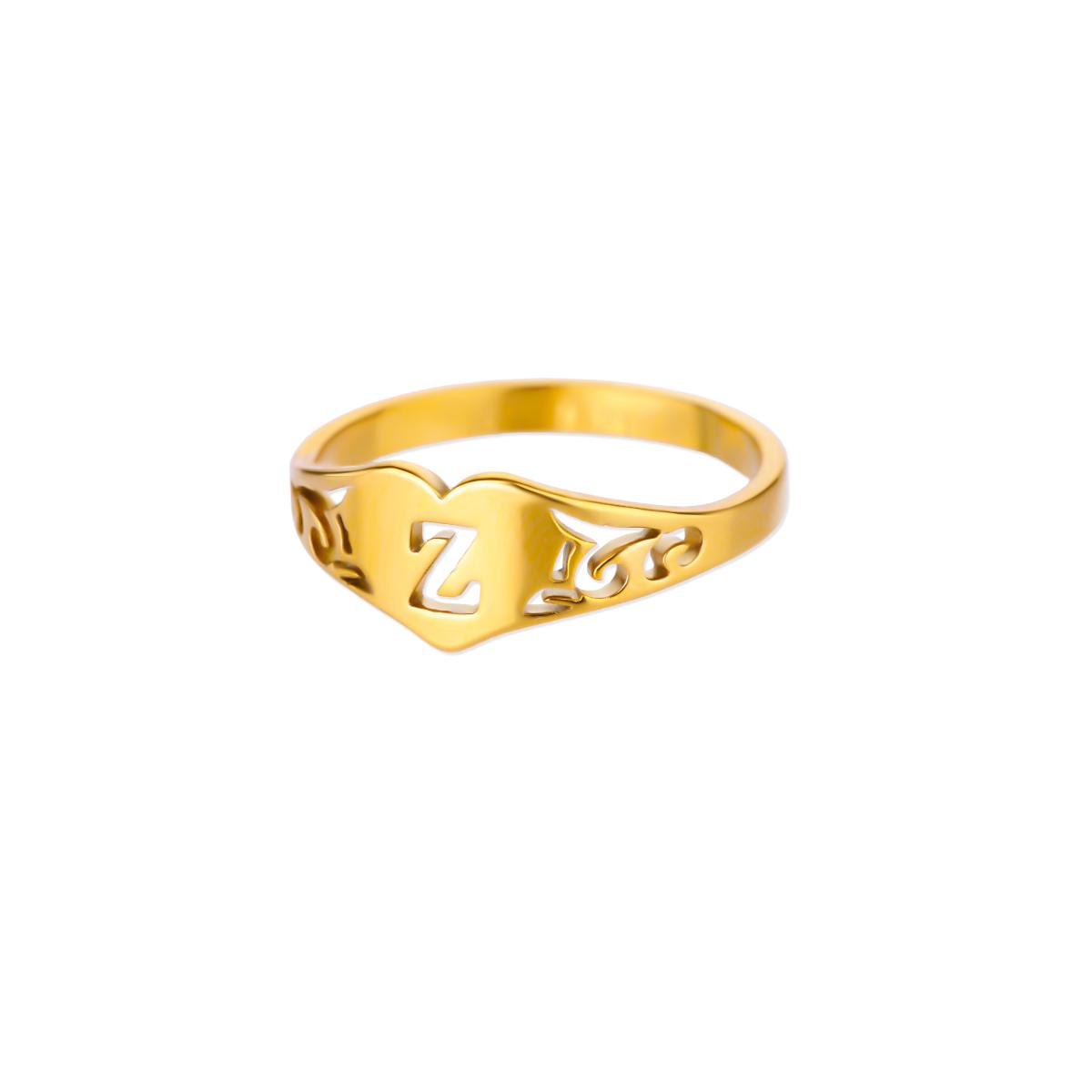 

Fashion Hollow Initial Letter Heart Rings For Women Gold Color Stainless Steel A-Z Letter Ring Aesthetic Wedding Jewelry Gift 7&Gold Color